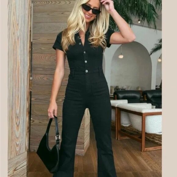 Show Me Your MuMu Everheart Flare Jean Jumpsuit - Black Size: S - Picture 1 of 5